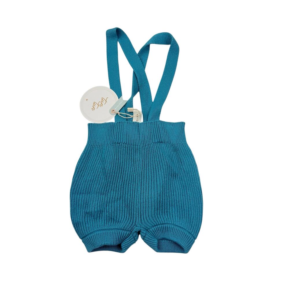 NWT Tun Tun Pima Cotton Atlantic Blue Suspender Shorts, 6/12m